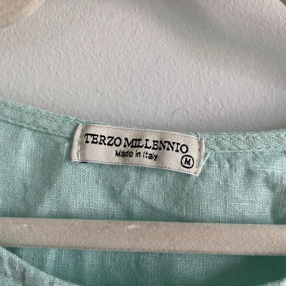 TERZO Millennio 100% Linen Oversized Long Sleeve Tunic Blouse with Lace Size M - Picture 3 of 10